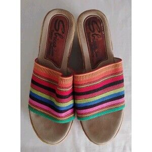 Sbicca Vintage Collection Wedge Heels Sandals Boho Indie Multicolor Stripe Sz 8